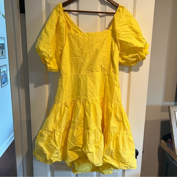 NWT Tanya Taylor Carly Dress Yellow Open Back Puff Sleeve - Picture 4 of 9